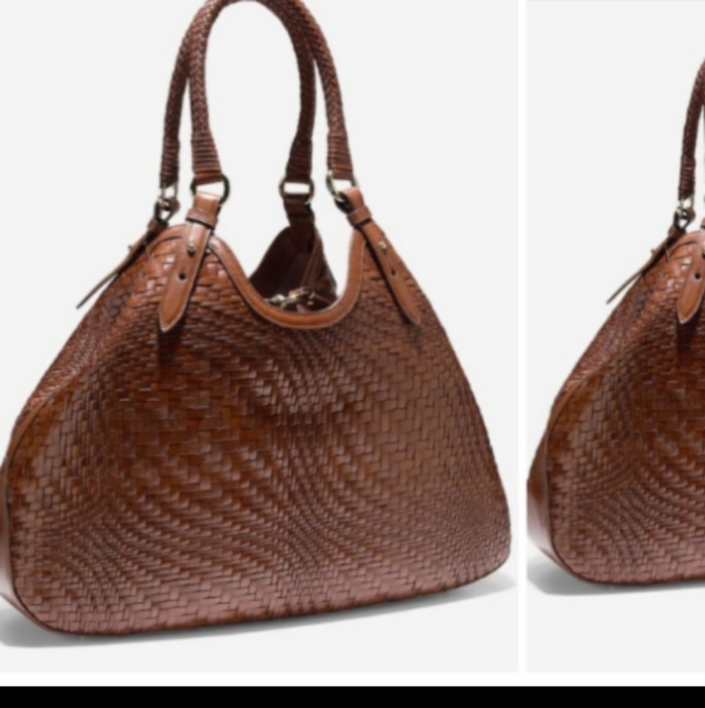 Cole Haan Woven Leather Satchel in Warm Brown
